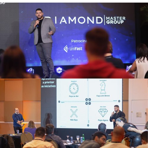 L&eacute;o Molina palestrando no palco do Diamond Master Group