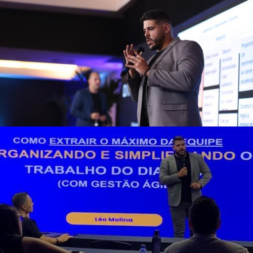 L&eacute;o Molina palestrando sobre gest&atilde;o &aacute;gil para l&iacute;deres